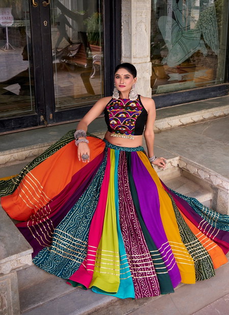 Multicolour Pure Rayon Navratri Lehenga With Blouse Wholesalers In India Nnk1703 
